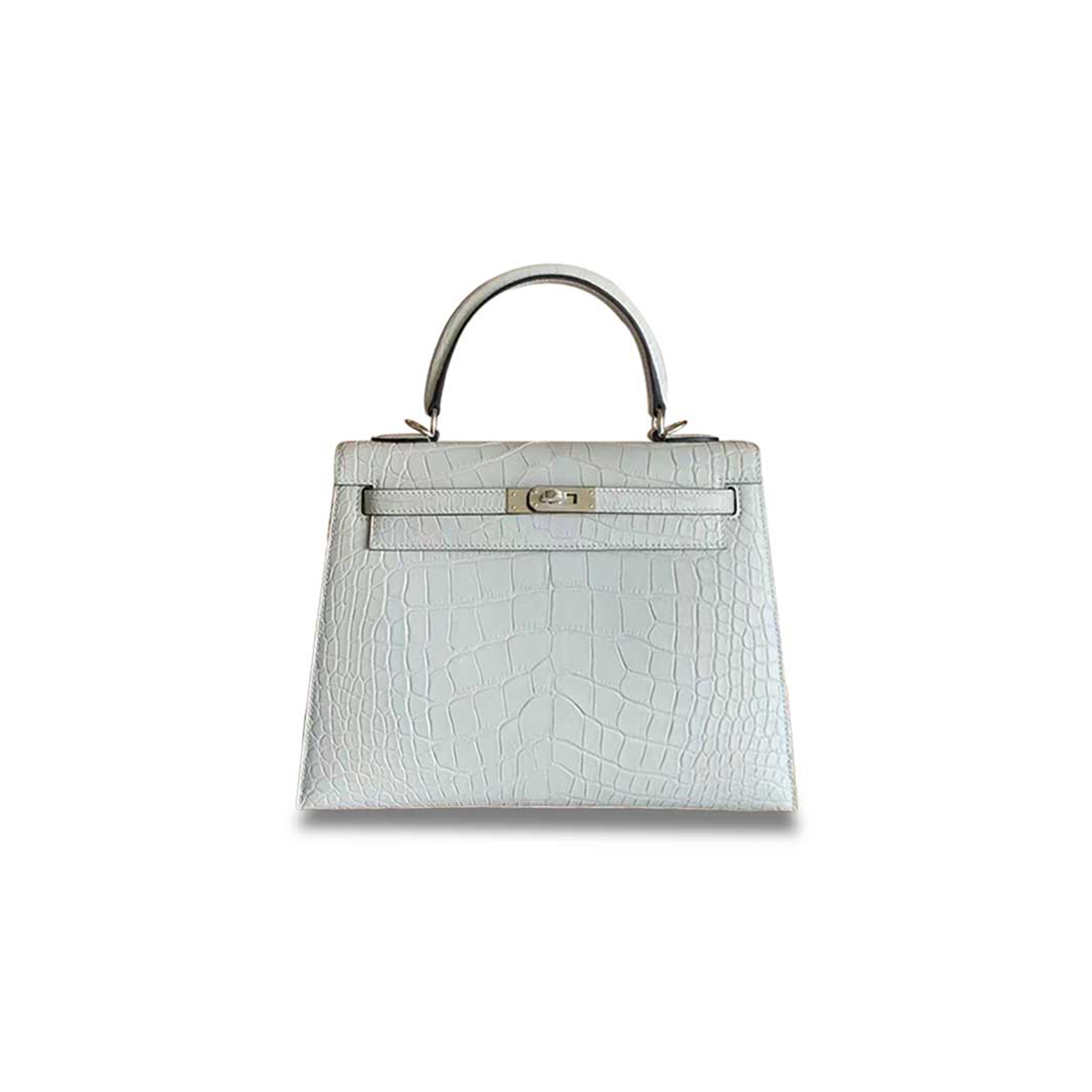 HERMÈS MASTER KELLY 25 MATTE AMERICAN ICE GREY SILVER BUCKLE (25*17*7cm)
